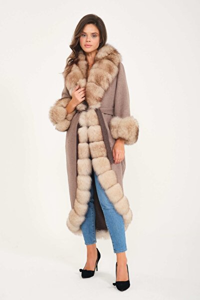 Milano Calvino Sultan Kürklü Alpaka Palto ( Latte Bej)