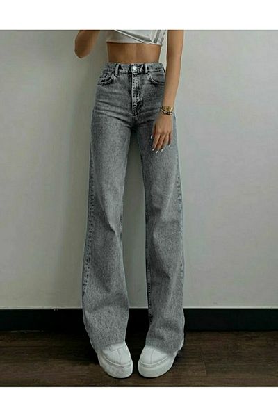 Livik Το Smoked Lycra Super High Waist Loose Leg Jeans