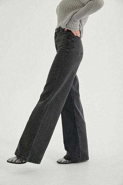 Livik Women's Smoked Lycra Super High Waist Loose Leg Jeans