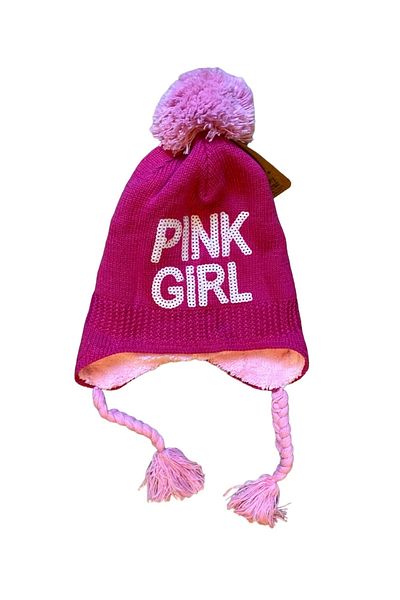 Pink Hippo Kids Girl's 4-10 Years Old Knitted Beanie with Ears, Fur Inside, Pompom and Sequin Detail