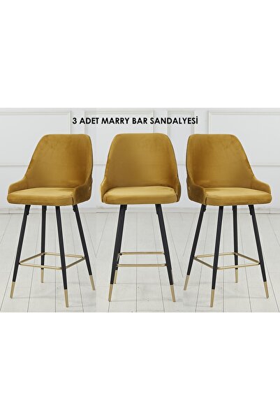 Pİ MOBİLYA 3 Adet Marry Ada Mutfak Ve Bar Sandalyesi - Silinebilir Babyface K...