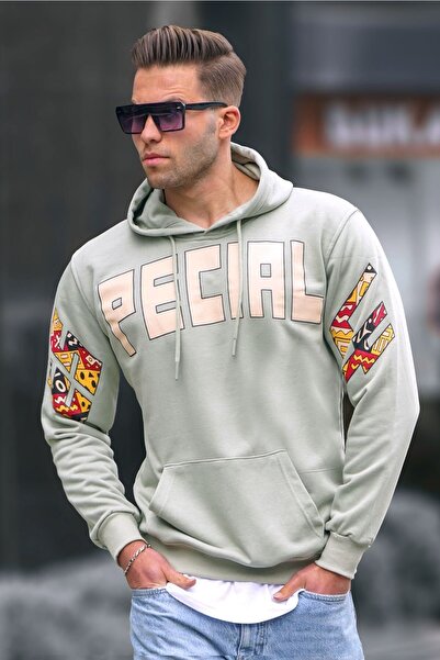 Madmext Hanorac pentru bărbați cu glugă cu imprimeu verde mentă 6039