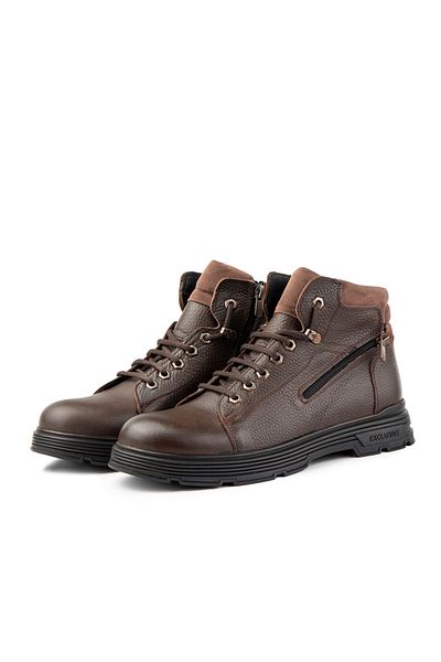 Ducavelli Ankle Genuine Leather Laced Rubber Sole Men's Boots, Zippered Boots