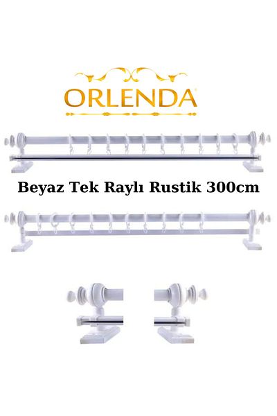 Orlenda White Wooden Rustic Curtain Hanger - Single Rail Rustic Pipe 300 Cm