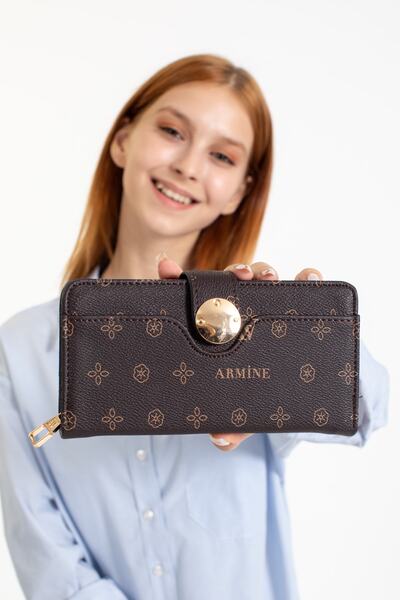 Armine C04 Baskılı Kadın Cüzdan Kahverengi