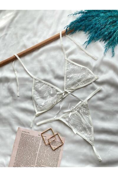 Maly Love Set de chiloți sutien din dantelă albă pentru femei