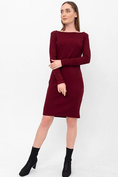 Laranor Burgundy Boat Neck Ribbed Camisole Dress