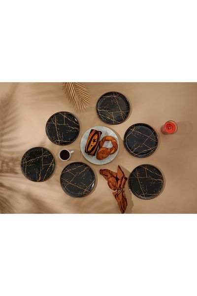 GÜRCÜGLASS Marble Pattern Cake Plate