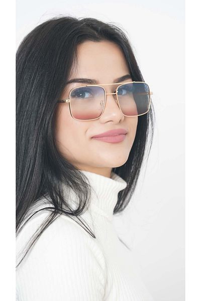 Angel Eyes Women's Sunglasses Rectangle Gold Frame Blue Pink Gradient Glass