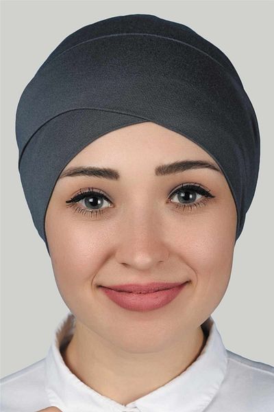 Altobeh Σταυρός Εξωτερικό Καπό Hijab Χτενισμένο Βαμβακερό - Καπνιστό
