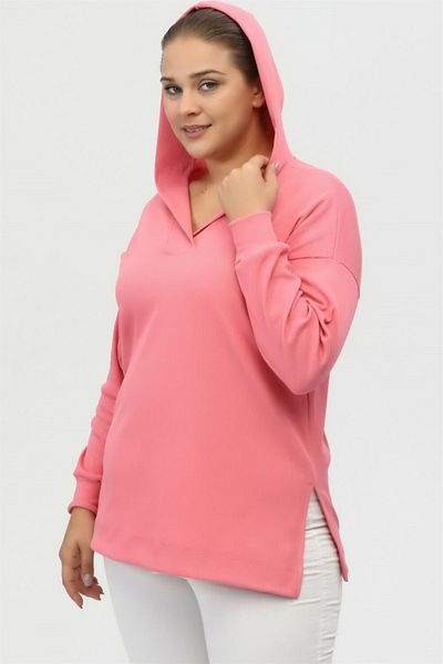 Seamoda Large Size Comfortable 4 Season Camisole Sweatshirt with Slit Detail - pink