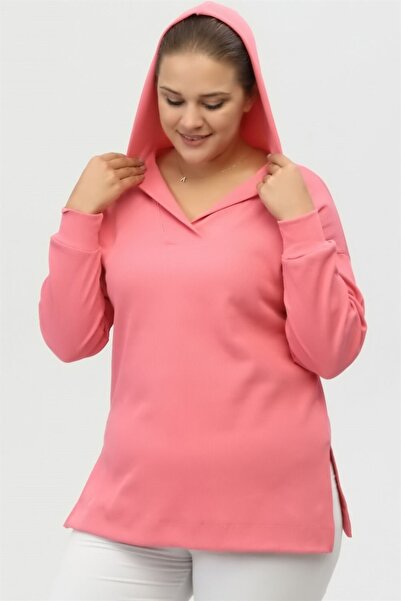 Seamoda Large Size Comfortable 4 Season Camisole Sweatshirt with Slit Detail - pink