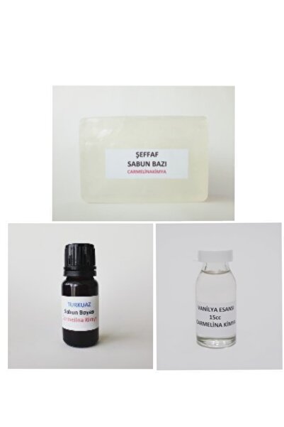 CARMELİNA 1kg Şeffaf Sabun Bazı- Turkuaz Sabun Boyası Ve Vanilya Esansı.