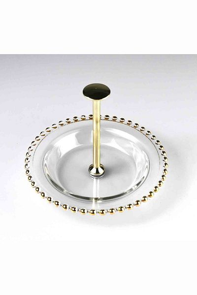 HERITAGE Gold Gilded Detailed Glass Serving Plate with Shelf 15 Cm