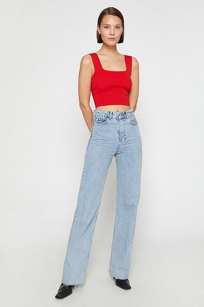 Koton Women's Thick Strap Square Collar Crop Undershirt 3wak30017ht