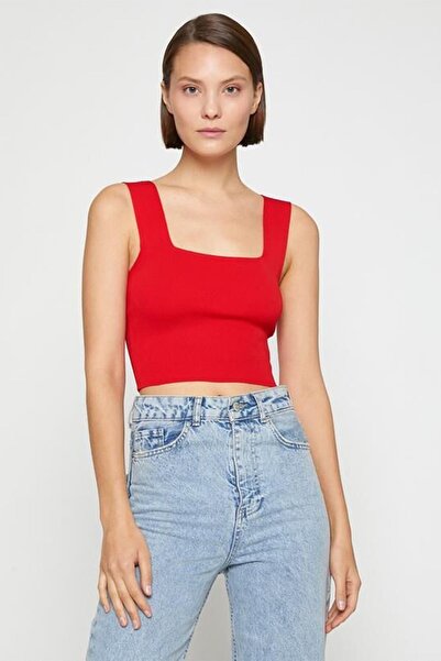 Koton Women's Thick Strap Square Collar Crop Undershirt 3wak30017ht