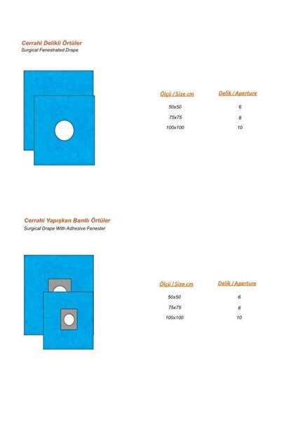Genel Markalar Steril Cerrahi Delikli Serviyet Örtü 60x60 Cm