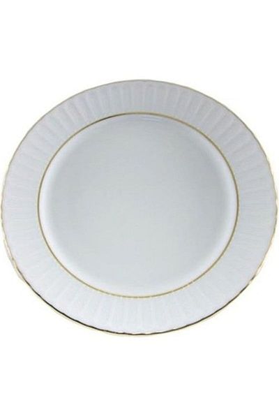 Güral Porcelain Plain Serving Plate with Gilded Edge 20 Cm 12 Pcs