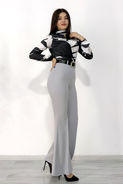 MissVina 3950 Kemerli Ispanyol Paça Pantolon