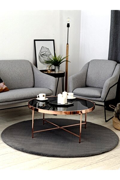 Tappeto Rex Tavşanı Dekoratif Yuvarlak Post Halı Antrasit tüy Yüksekliği