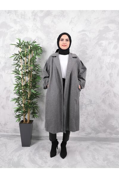 Aranlı tekstil Belted Women's Hijab Coat with Gathered Sleeves