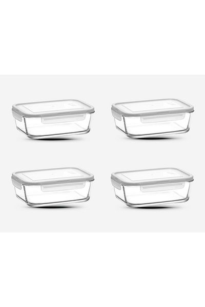 LAV 1200Cc Fresco Glass Set of 4 - Rectangle White Lid Storage Container (Frs-257)