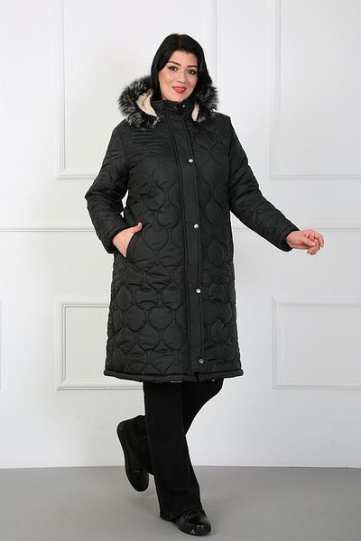 By Alba Collection Women's Black Quilted Wool Plus Size Coat