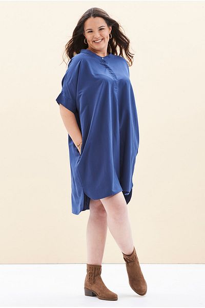 EVEN plus size Blue Kupra Short Sleeve Plus Size Dress