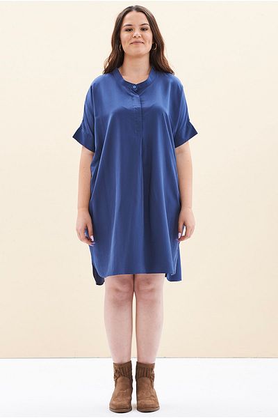 EVEN plus size Blue Kupra Short Sleeve Plus Size Dress