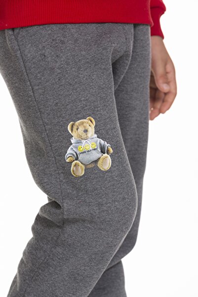 Toçka Boy's Hooded Suit Winter Thick Inside Fleece Soft 3 Thread Transfer Printed Applique Hat