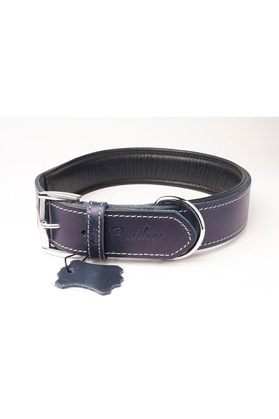 Privilege Genuine Oiled Leather Dog Collar Xl Navy Blue 4x54-64 Cm