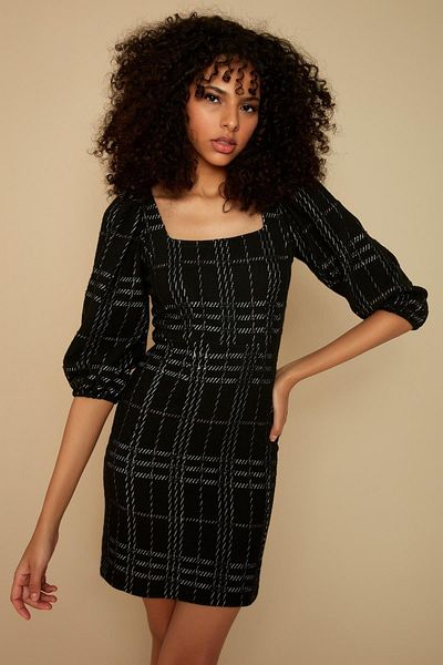 Select Moda Rochie de damă neagră cu mânecă cu balon cu gât pătrat