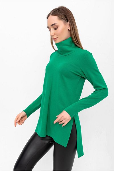 Laranor Pulover verde cu gât țesut cu fante