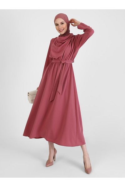 Refka Elastic Waist Hijab Dress - Dark Rose - Woman