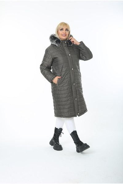 By Alba Collection Γυναικείο Χακί Πουφερ Καπιτονέ Παλτό Plus Size