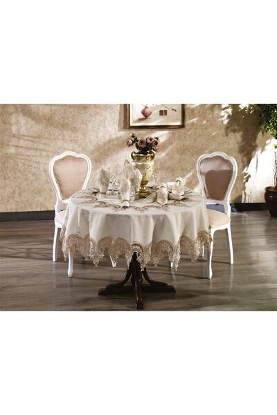 Finezza Set de veselă din lenjerie de pată din dantelă regală, bej, 8 buc. Ro...