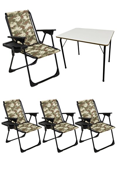 moniev Natura 4 Adet Kamp Sandalyesi Katlanır Sandalye Dikdörtgen Bardaklıklı...