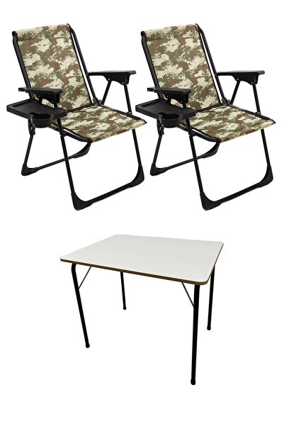 moniev Natura 2 Adet Kamp Sandalyesi Katlanır Sandalye Dikdörtgen Bardaklıklı...