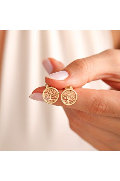 Sembol Gold Altın Hayat Ağacı Küpe Çivili Italy