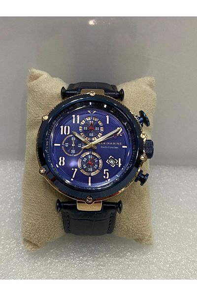 Navimarine Navy Blue Leather Cord Choronograph Special Color Men's Wristwatch