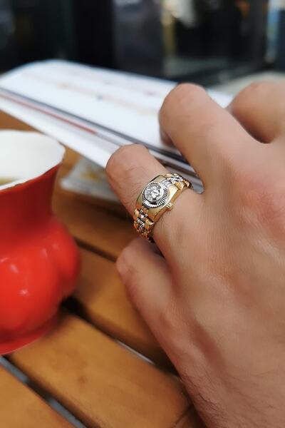 Utku Kuyumculuk 14 Ayar Özel Tasarım Saat Modeli Altın Yüzük