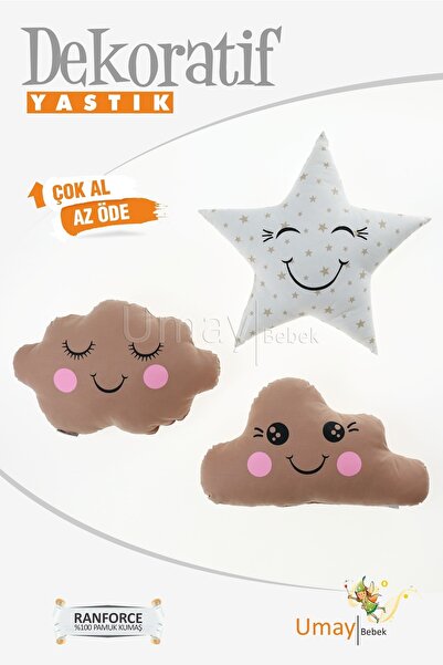 Umaybebek Bebek Çocuk Odası Dekoratif Yastık, Yıldız Yastık, Bulut Yastık, De...
