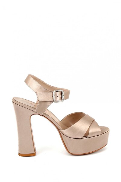 Hayati Arman Cross Banded Thick Women's - Heels - Light - Shoes - Beige - Satin - Ha - Archive