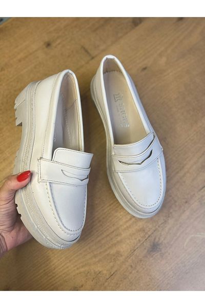 modadanall Beige Leather Women's Loafer