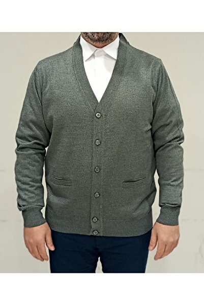 Çukurova Men's Medium Gray Classic Cut Knitwear Knitted Wool Cardigan