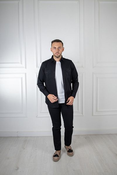Sarar Cămașă neagră slim fit cu buzunar dublu Interview