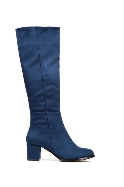 irmona Luxusní semišové kozačky na podpatku se zipem pod kolena Felipe Navy Blue