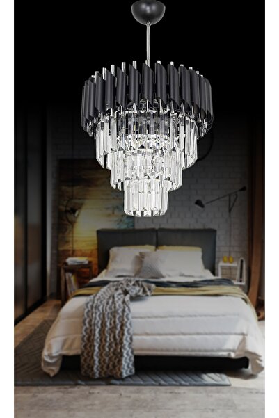 MATMAZEL AKSESUAR Zamira 35 Cm'lik Black Slver Kristal Taşlı Lüks Avize