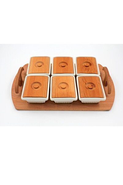 ECR KOLEKSİYON Ecr-03 Ahşap Standlı 6’lı Kahvaltılık