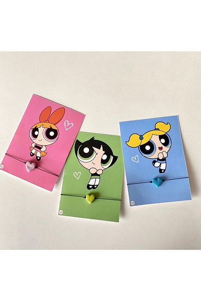 SWORDS CONCEPT Triple Murano Heart Friendship Bracelet Power Puff Girl / Gift
